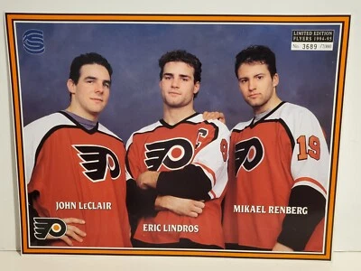 Tarjeta fotográfica de jugador de hockey Philadelphia Flyers NHL LINDROS RENBERG LeCLAIR 1994 Foto 1 de 2