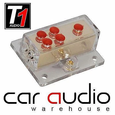 T1 Audio Gold 4 Way Earth Distribution Block 1 x 4 AWG 20mm In 4 x 8 AWG 8mm Out - Image 1 of 1