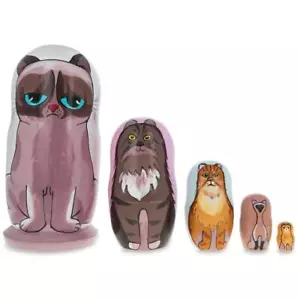 Muñecas de madera Sad Cat & Friends de 5,75 pulgadas - Imagen 1 de 3
