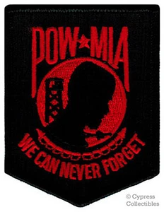 PARCHE BORDADO POW-MIA planchado GUERRA DE VIETNAM NEGRO ROJO emblema prisionero de guerra - Imagen 1 de 1