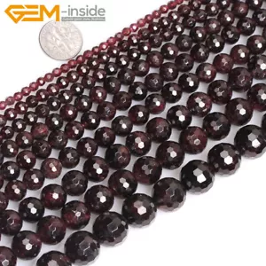 Natural Dark Red Garnet Gemstone Faceted Round Beads For Jewellery Making 15" UK - Picture 1 of 56