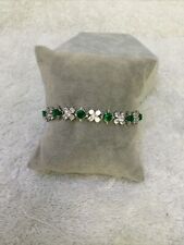 Silver Plated Simulated Diamond/Emerald Bracelet New Size 6.75”