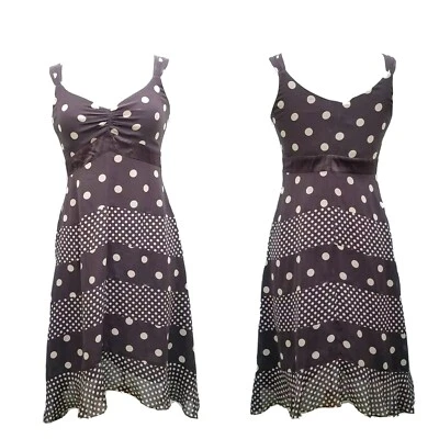 New INC Sz 8 Petite Polka Dot Dress 100% Silk Brown Cute Fully Lined - Imagem 1 de 4