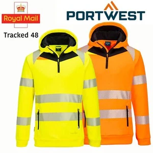 PORTWEST DX4 Hi-Vis 1/4 Zip Warmth Safety Hoody Reflective Fleece Lined Slim Fit - Picture 1 of 9