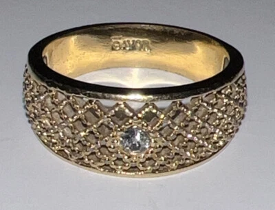 Avon золотистый корзина плетение кольцо искусственный бриллиант акцент широкая лента недвижимости винтажный - Изображение 1 из 4