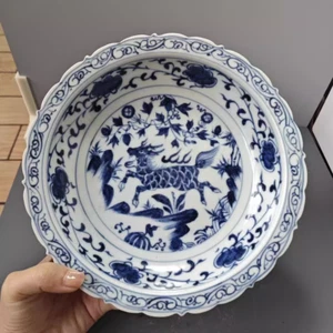 Nice Chinese Hand Painting Blue&white Porcelain unicorn Plate - Picture 1 of 6