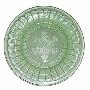 VINTAGE GREEN SNOWFLAKE DEPRESSION GLASS DINNER/SALAD PLATE 9 7/8” - Picture 1 of 3