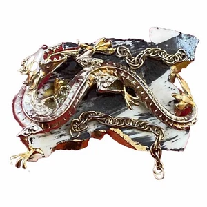 Vintage Unique Dragon Serpent Brooch Pin Brutalist Design - Picture 1 of 2