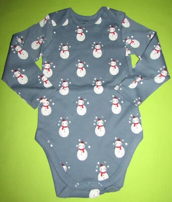 BABY CLUB C&A Baby Jungen Body mit Schneemann Allover-Print langarm blau NEU mit Etikett