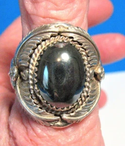 STERLING SILVER GOLD HEMATITE RING BAND SIZE 10   12.4 GRAMS - Picture 1 of 3