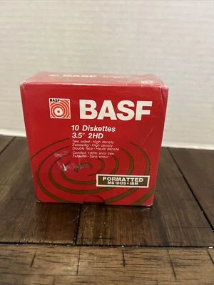 F BASF 2HD DOS Formatted High Density 10 Diskettes 3.5" 90mm Double Sided NIB - Image 1 of 4