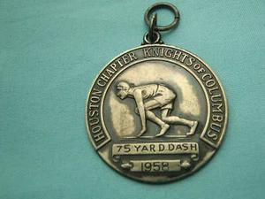 Houston Chapter Knights Columbus 75 Yard Dash 1958 Sterling Silver Pendant 12Gr - Picture 1 of 9