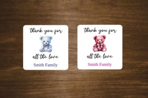 Custom Baby Shower Stickers | Thank You For All The Love | 2" x 2" Square Labels - Picture 1 of 3