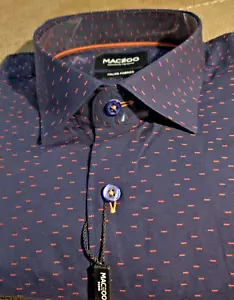 Camicia uomo Maceoo nuova con etichette taglia 6(2XL) manica lunga abbottonata Classy Dotted Dash Mar - Foto 1 di 14