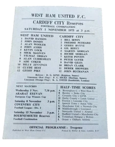 WEST HAM UNITED V CARDIFF CITY - FOOTBALL COMBINATION - 1/11/1975 - Picture 1 of 1
