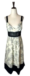 Eliza J Dress Women 8 Ivory Black Floral Fit And Flare Midi Fairycore Whimsigoth - Picture 1 of 11