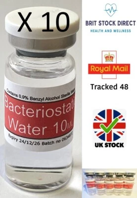 Bacteriostatic Water 10 X 10 ML UK Stock, OVER 300 UK CUSTOMERS - Image 1 of 2