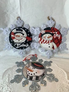 Metal Snow Flake and Snowman Christmas Ornament Decorations By Youngs NEW - Picture 1 of 14