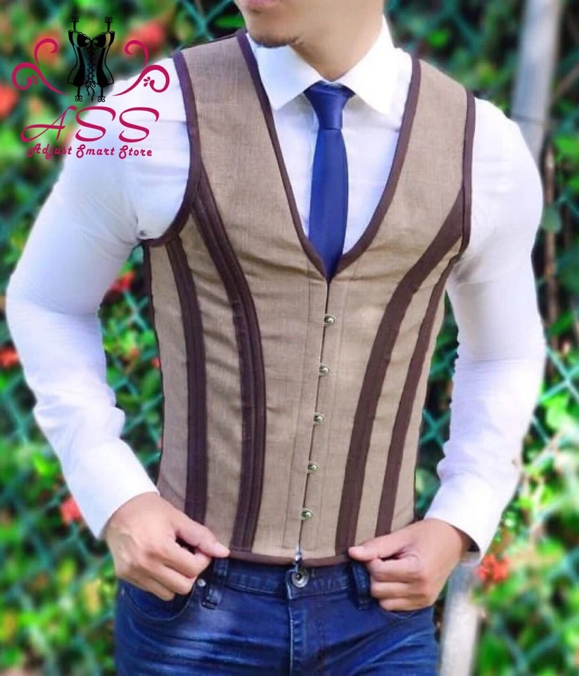 Chaleco Corsé Hombre_ Entrenador de Cintura Acero Deshuesado Corsé Chaleco_Vestido de Fiesta_Chaleco de Boda, Foto 1 de 4