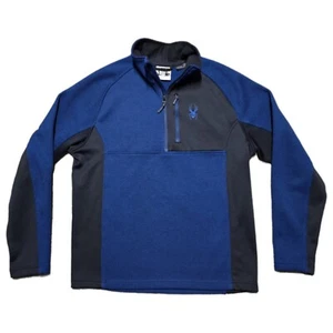 Spyder Pullover Mens Medium Blue 1/4 Zip Sweater Knit Fleece Jacket Outdoor - Picture 1 of 18