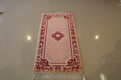 TOP SELLER! ALFOMBRA ROSA/AQUA AUBUSSON SEDA PURA SUPER FINA 2.0'x4.0' DE COLECCIÓN Foto 1 de 4