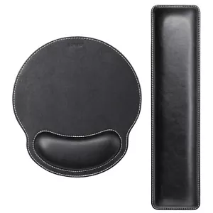 Leather Mouse Pad Wrist Support & Keyboard Leather Wrist Pad Combo - Black - Picture 1 of 5