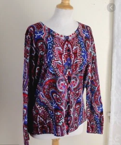 Talbots Womens Plus 2X Cardigan Sweater Merino Wool Button Paisley Career Work  - Picture 1 of 9