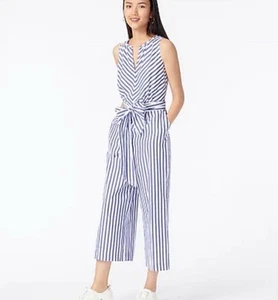 NUEVO CON ETIQUETAS J. Mono Crew cuello en V en popelina de algodón a rayas - azul para mujer 4 venta al por menor $118 - Imagen 1 de 12