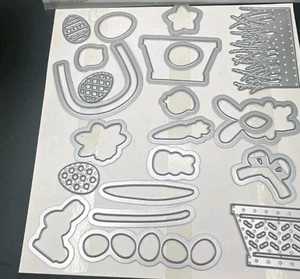 Stampin Up Basket Builder 22 Framelits Dies Easter Bunny Carrot  Eggs 143228 - Picture 1 of 1