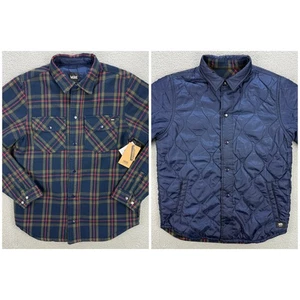 Vans Camisa Chaqueta Para Hombre Pequeña Azul Marino Cuadros Ladrillo Reversible Acolchado Franela - Imagen 1 de 13