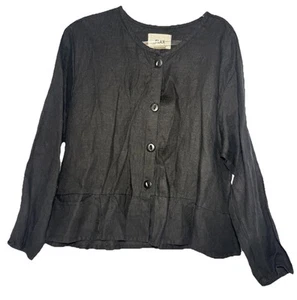 Flachs By Jeanne Engelhart Schwarz Leinen Crop Schößchen Top Medium Lagenlook - Bild 1 von 8