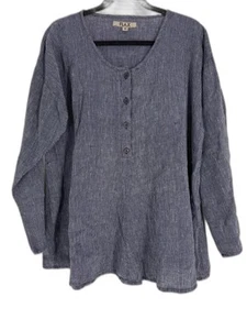 Camisa Popover Lino 100% Lino Lagenlook Gris Azul Top Talla M - Imagen 1 de 5