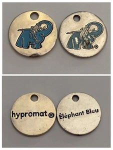 Lot X 2 Jetons De Caddie Métal Lavage Voiture Auto Éléphant Bleu Différents - Imagen 1 de 4