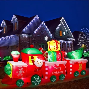 10 FT Christmas Inflatables Train with Santa Claus Christmas Trees Built-in L... - Picture 1 of 7