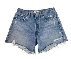 AGOLDE Parker Long Shorts Womens 27 Blue Denim High Rise Distressed Cutoff - Picture 1 of 10