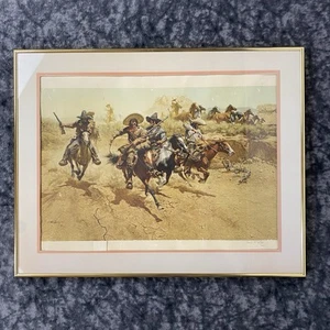 Frank McCarthy The Raiders Signed Framed Print Western Artist 1972 Vintage - Picture 1 of 15