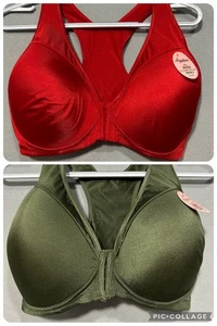 Angelina Bra Size 40 DD Front Closure Red & Green Bralette Racerback Lot of 2 - Picture 1 of 9