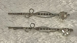 VINTAGE klare STRASS METALL silberfarbene BOBBY PINS SPANGEN Paar 2er Set - Bild 1 von 4