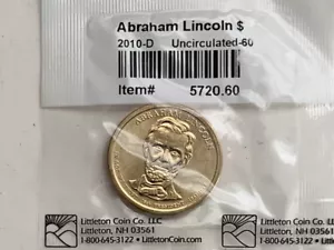 2010-D Abraham Lincoln Gold Clad $1.00 Uncirculated in Sealed Bag - Picture 1 of 2