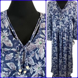 80s JESSICA HOWARD Blue Floral Maxi Modest Cottagecore Prairie Dress Boho L NEW - Picture 1 of 11