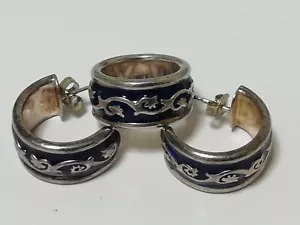 Vintage Ring und Ohrringe Sterlingsilber blau Emaille - Bild 1 von 12