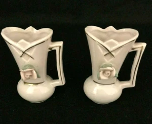 Vintage Set of Two Pink Mini Vases with Rose Trimmed in Gold - Japan - Picture 1 of 6