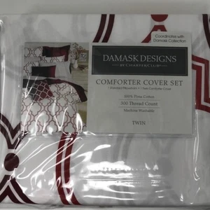 Damask Designs by Charter Club Twin Size Comforter Cover Set Brick Red White  - Picture 1 of 5