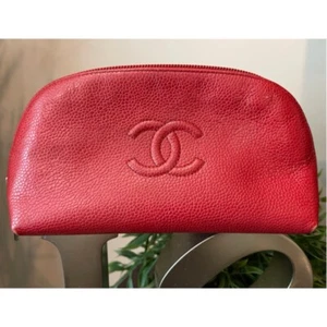 ✨CHANEL Caviar Timeless CC Logo Red Leather Pouch Bag Clutch - Picture 1 of 16