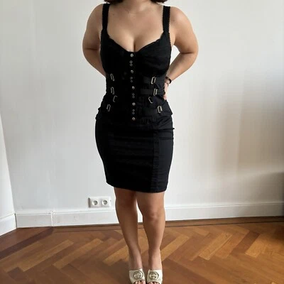 Dolce & Gabbana 90s/Y2K Black Bondage Corsetry Goth Midi Dress Size 44 IT - Image 1 of 4