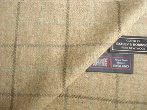 100% PURE NEW WOOL TWEED WINDOWPANE DESIGN JACKETING FABRIC = 2.45 m. - Picture 1 of 10