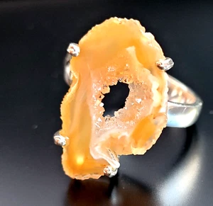 Unikat Glitzer 925 Sterling Silber Ring Geode Druse Gr. 18,5 Echtschmuck - Picture 1 of 6