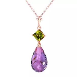 14K. SOLID GOLD NECKLACE WITH PERIDOT & AMETHYST (Rose Gold) - Picture 1 of 6