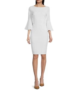 NEW! DAINTY HOOLIGAN Lined Sheath Dress Sz S Naked Zebra White 3/4 Bell Sleeve - Picture 1 of 9