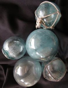 Japanese Glass Floats Lot-5 Sand-GLAZED Mixed Sizes Ocean Fishing Antique USA BZ - Picture 1 of 7